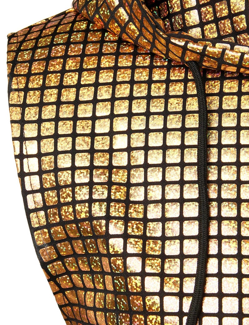 ZEROYAA Mens Hipster Metallic Sequins Zip Up Sleeveless Hooded Vest T Shirt with Kangaroo Pocket ZLSV17 Gold Large - Image 5